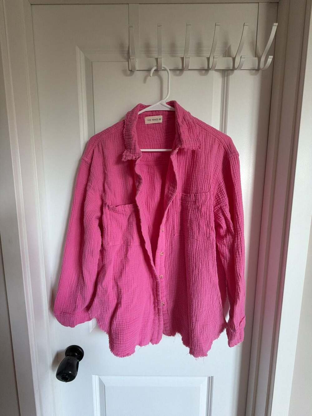 The Nines Hot Pink Crinkled Gauze Button Down Shirt Medium